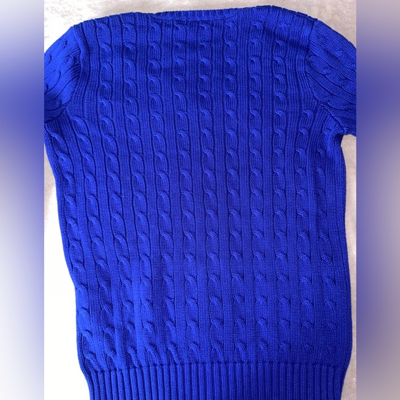 Ralph Lauren Blue V-Neck Cable Knit Sweater - Picture 5 of 5